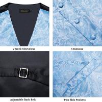 Chaleco de traje con pajarita y bolsillo, gemelos cuadrados, azul claro, negro, rojo, Paisley, chaleco de esmoquin de lujo para boda y graduación para hombre - details 1