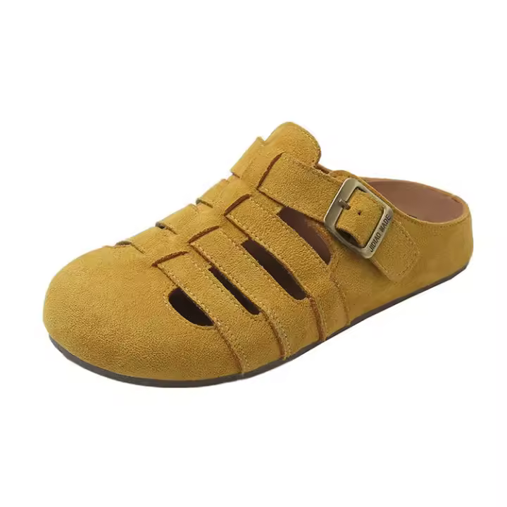 Bolso de mujer, zapatillas de mujer con media cabeza, estilo francés retro, de cuero, con suela plana, para verano. - 1