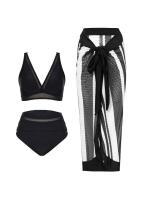 Traje de baño bikini de tres piezas sexy para mujer 2025 con blusa dividida y falda de playa. - details 8