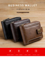 Cartera pequeña Vintage para hombre, monedero corto de cuero PU, Color sólido, con cierre y cremallera - details 0