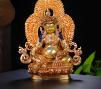 Estatua Huang Ornam, exquisita imitación de latón de la plataforma de Buda del budismo esotérico tibetano nepalí, Dios Caishen dorado - details 9