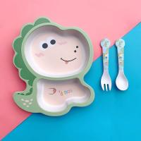Juego de Vajilla de Fibra de Bambú para Niños y Bebés Set de Platos, Tazas, Tenedores y Cucharas con Patrón de Dibujos Animados de Dinosaurio Bonito 5 Piezas - details 2