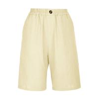 Pantalones Cortos de Lino y Algodón para Mujer Color Sólido, Cintura Suelta, Bolsillo, Botón, Moda Casual - details 21