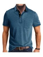 Camisa de manga corta para hombre, camisa de solapa con botones, bolsillo en el pecho, color sólido, a la moda - details 0