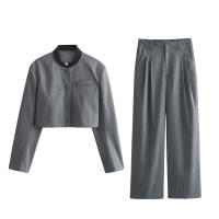 BUNO-novedad de verano, producto, moda para mujer, Chaqueta corta de manga larga con cuello levantado Simple, abrigo, pantalones sueltos, conjunto informal - details 3