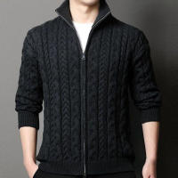 Chaqueta suéter corta gruesa para hombre, suéter cálido con cremallera ajustado informal y moderno, cárdigan de punto para hombre de otoño e invierno - details 7