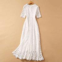 Elegante Vestido Maxi Blanco VGH Cuello en V, Manga Alta, Cintura Recortada, Adelgazante - details 7