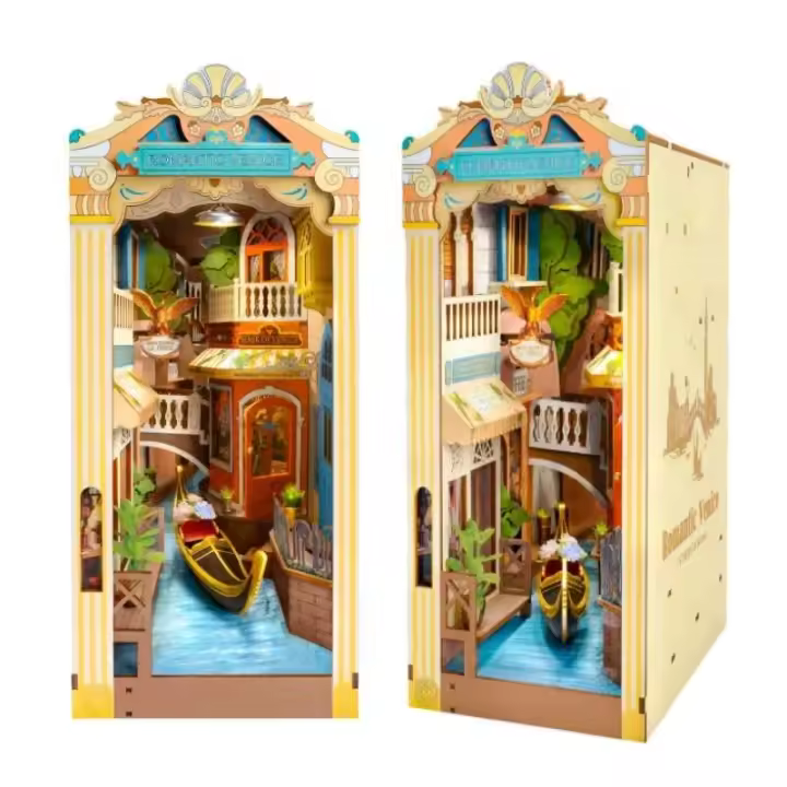 Kit de Robotime Book Nook Romance de Venecia con Luces LED Rompecabezas de Madera 3D - 1