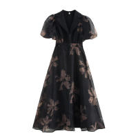 - Nuevo vestido de primavera para mujer, escote en V, diseño estilo francés, mangas estampadas. - details 1