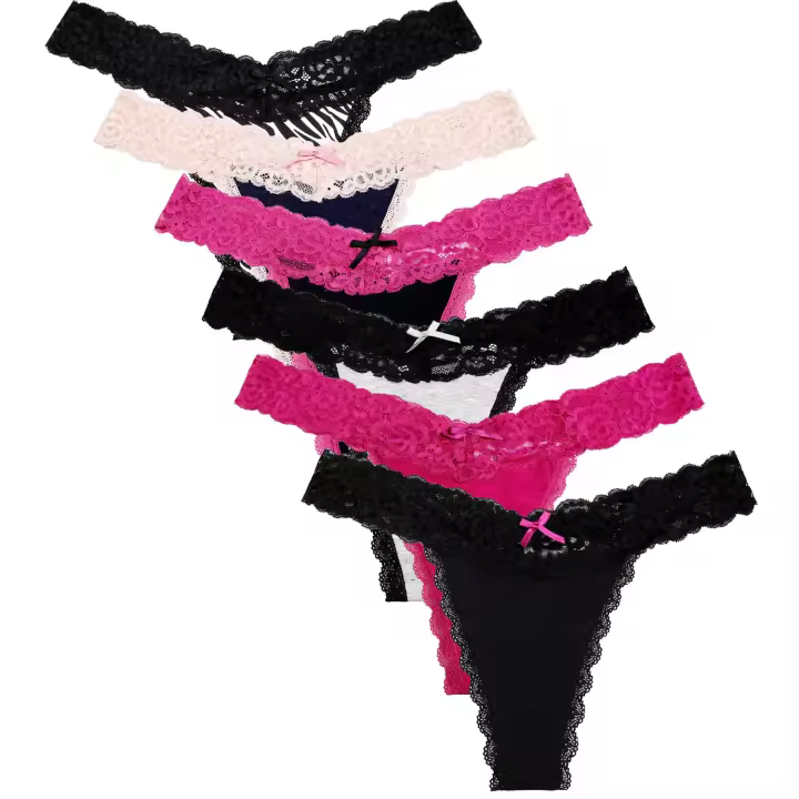Voplidia-Tanga de algodón para mujer, ropa interior con parte trasera en T, bragas sexys, culo grande, lencería Hipster de encaje sin costuras, 6 unidades por lote - 1