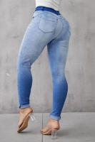 Pantalones vaqueros elásticos de cintura alta para mujer, jeans ajustados degradados, pantalones de pies pequeños - details 7