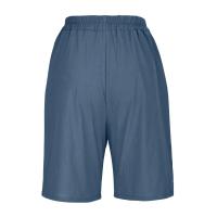 Pantalones Cortos de Lino y Algodón para Mujer Color Sólido, Cintura Suelta, Bolsillo, Botón, Moda Casual - details 48