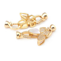 2 juegos de conectores de latón y circonita y concha de Color dorado de 18K para collares, cierres de pulsera, suministros para fabricación de joyas, accesorios Diy - details 21