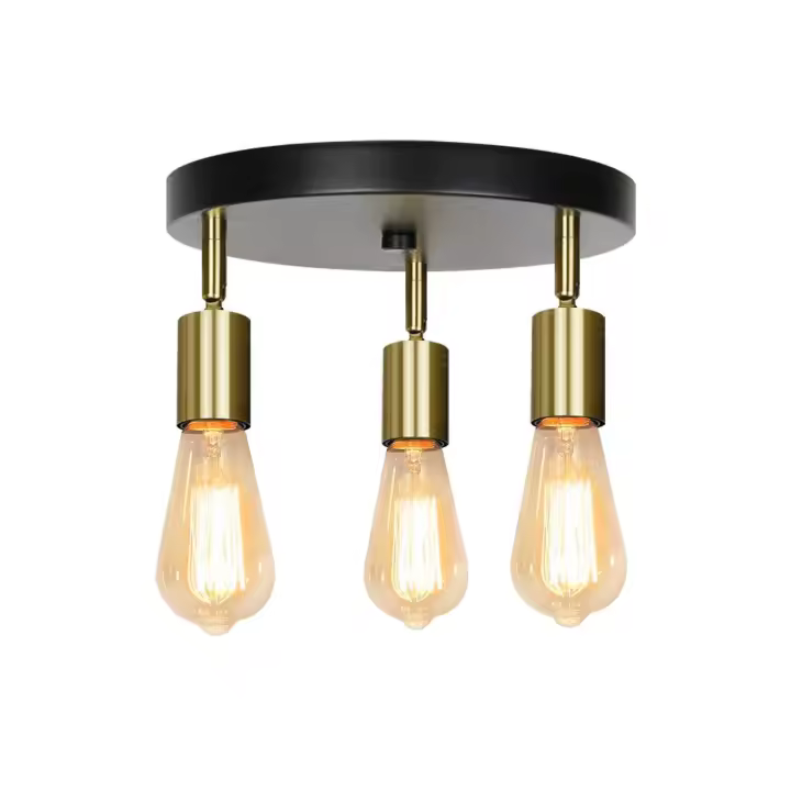 CBJKTX Plafón 3 Focos de Techo Máx. Lámpara de araña giratoria moderna redonda de llama vintage E27 de 25W para dormitorio, cocina, pasillo - 1