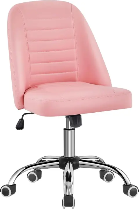 Silla de Oficina Silla de Escritorio Silla Giratoria de Cuero PU Silla Ergonómica Silla Sin Reposabrazo Silla con Ruedas Capacidad 136 KG Negro - 1