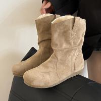 2025 otoño e invierno nuevas botas cortas de punta redonda aumento de altura interior retro pila de viento perezoso botas de caballero occidental zapatos de mujer. - details 1