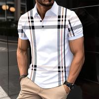 Camiseta POLO para hombre, camiseta casual con botones de manga corta con estampado a juego de color de franja horizontal - details 1