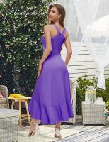 Vestido de Cóctel Tirantes al Cuello – Largo con Volantes, Elegante para Bodas/Fiestas Formales, Diseño Ajustado y Transpirable - details 12