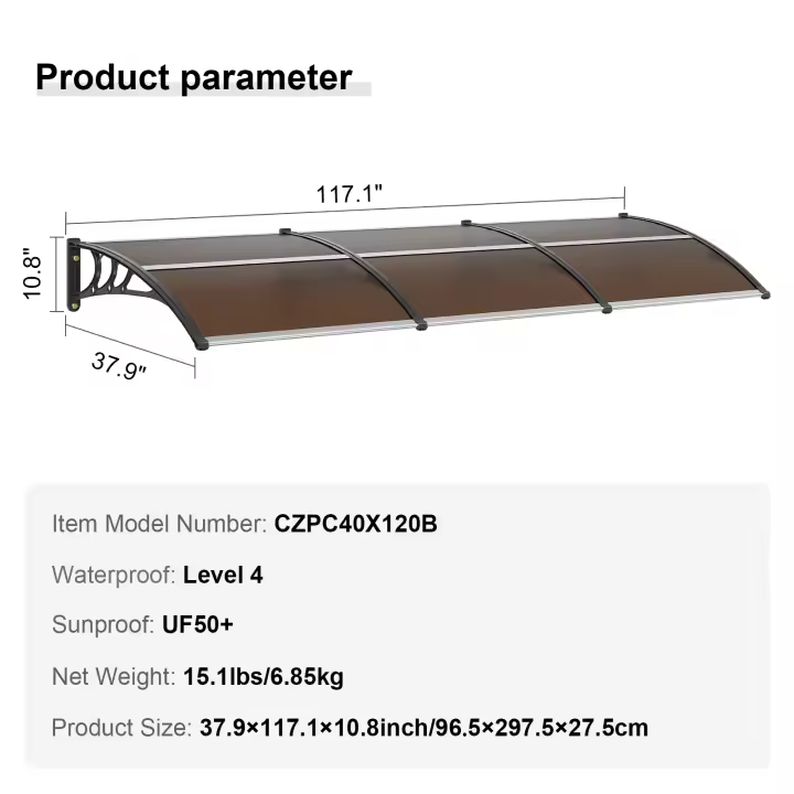 SucceBuy Toldo para puerta de ventana, policarbonato UPF 50+, voladizo para puerta de entrada exterior, protección contra rayos UV, lluvia y nieve, hoja hueca - 1