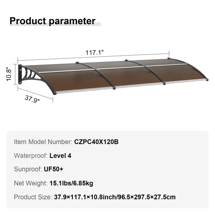 SucceBuy Toldo para puerta de ventana, policarbonato UPF 50+, voladizo para puerta de entrada exterior, protección contra rayos UV, lluvia y nieve, hoja hueca - 1