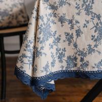 Exquisito mantel de lino y algodón con estampado de rosas, cubierta de mesa de estilo Pastoral más gruesa, decoración de mesa azul, decoraciones de mesa de tela - details 1