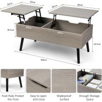 Mesa de Centro, Mesa de Centro Regulable en Altura, Extraíble, Extensible, Compartimento de Almacenaje Oculto Independiente, Tablero Elevable Doble, Mesa de Sofá de Salón, Color Nogal - details 19