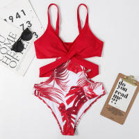 Bikini estampado de una pieza para mujer, traje de baño Sexy con costuras triangulares, Monokini de realce, ropa de playa para verano, novedad de 2021 - details 2