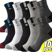 5/10 Pares de Calcetines Deportivos Transpirables para Hombre, Calcetines de Running al Aire Libre con Estampado de Letras Elegantes y Alta Elasticidad. - details 0