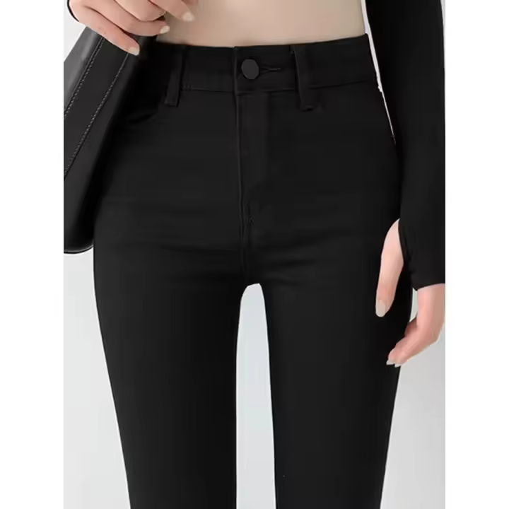 Pantalones vaqueros ajustados elásticos para mujer, pantalones vaqueros Vintage de gran tamaño de 100kg de cintura alta, moda coreana informal para primavera y otoño - 1