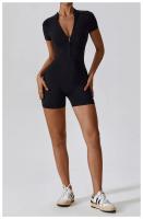 Traje de Yoga para Mujeres Mono con Cierre de Cremallera Manga Corta Gimnasio Push Up Ropa de Entrenamiento Fitness Bodysuit Sportswear Jumpsuits Material Exterior de Nylon Adecuado para Primavera/Verano - details 19
