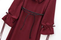 , Nueva serie de vestido de manga larga elegante apilado decorativo hasta la rodilla con cuello en V para mujer con cinturón para temperamento femenino - details 18