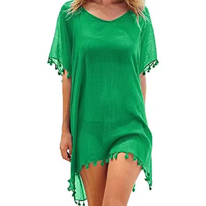 Vestido de Playa para Mujer Camisolas y Pareos Ropa de Baño Bikini Vestido de Playa Suelto Borla - 1