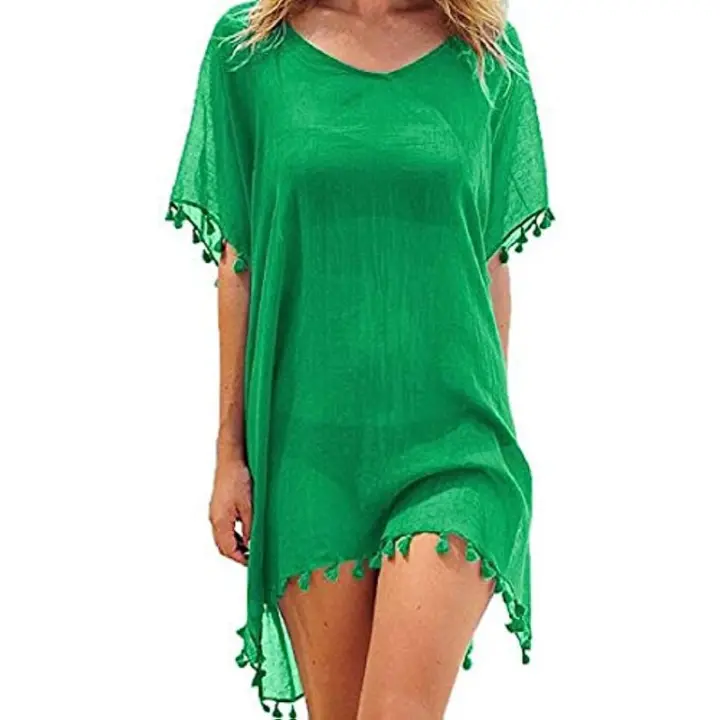 Vestido de Playa para Mujer Camisolas y Pareos Ropa de Baño Bikini Vestido de Playa Suelto Borla - 1
