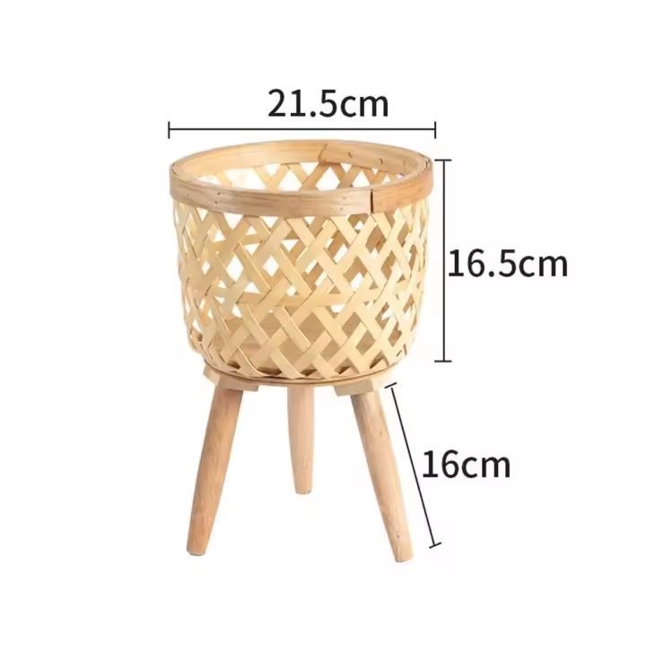 Maceta de flores tejida de bambú hecha a mano con soporte, cesta de suelo tejida de paja, taburete con patas - 1
