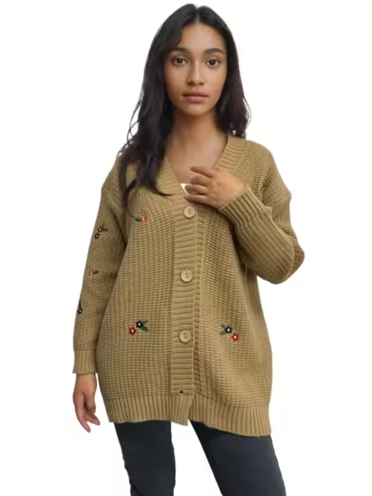 Suéter de punto suelto con cuello en V para mujer, ropa de abrigo bordada, estética, recién llegado - 1