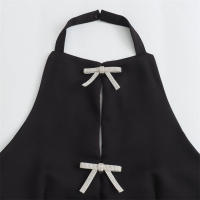 Tops de diamantes de imitación para mujer sin mangas con corte blanco y negro - details 3