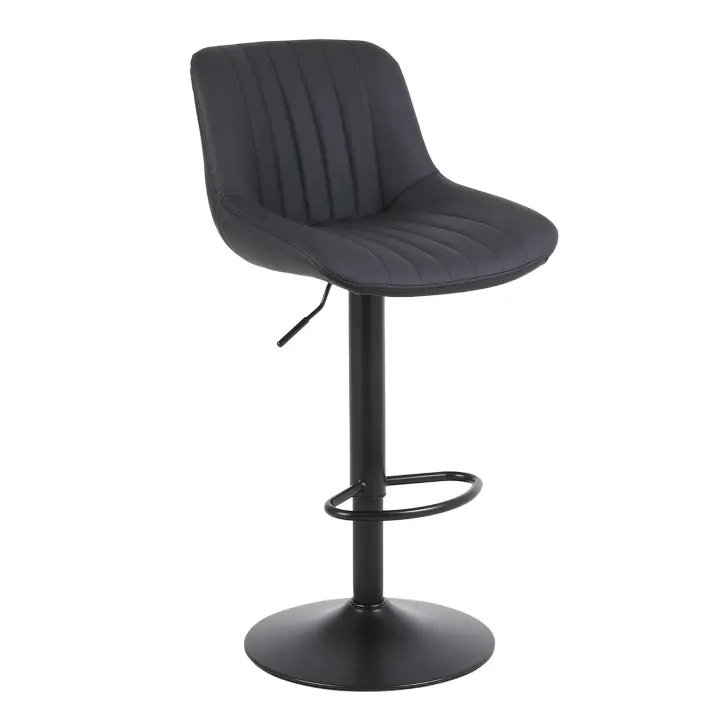 Taburetes Altos de Cocina, Taburete de Bar Regulable en Altura con Respaldo, Taburete Alto Ajustable de Cuero PU, Taburete Cocina Moderna, Marrón, Gris Oscuro, Negro - 1