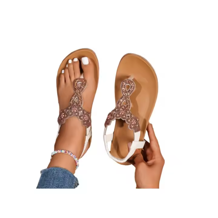 Sandalias de diamantes de imitación 2025 Sandalias de tacón de cuña bohemias Zapatos de mujer de talla grande para mujer - 1