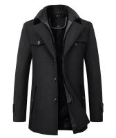 Chaqueta de lana informal de negocios ajustada con un solo pecho de color sólido de invierno cortavientos de mezcla chaqueta cortavientos de lana para hombre chaqueta para hombre abrigo - details 5
