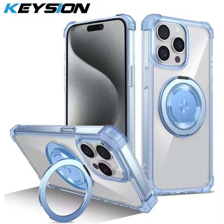 KEYSION-funda transparente para iPhone, carcasa con soporte de anillo magnético para iPhone 15 Pro Max, 15 Plus, 12, 13, 14 Pro Max - 1
