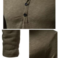 Camisa De Algodón Para Hombre Con Botones Cuello Henley Manga Larga Casual Color Sólido Moda Camisetas Transpirable Ligera Y De Wicking De Humedad - details 2