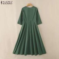 -Vestido de verano de primavera, fiesta de manga larga a la moda para mujer, bata hasta la rodilla con botones lisos, elegante e informal - details 7