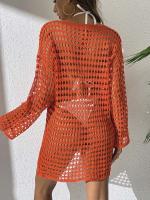 Elegante Cubierta de Punto con Cuello Redondo y Manga Larga Vestido de Playa de Ligero para Verano con Diseño Hueco, Protección Solar, Tela Transpirable - details 25