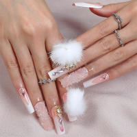 Uñas alargadas explosivo flash blanco bola de pelo francés degradado uñas falsas uñas láminas usables - details 0