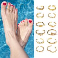Anillos de dedo descalzos abiertos geométricos para mujer, joyería de moda para pie, pierna, playa, corazón, pluma, 12 unidades por juego - details 4