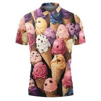 Colorido helado gráfico casual verano manga corta 3D impreso hombres mujeres camisetas sueltas Haruku solapa niños camisetas - details 8