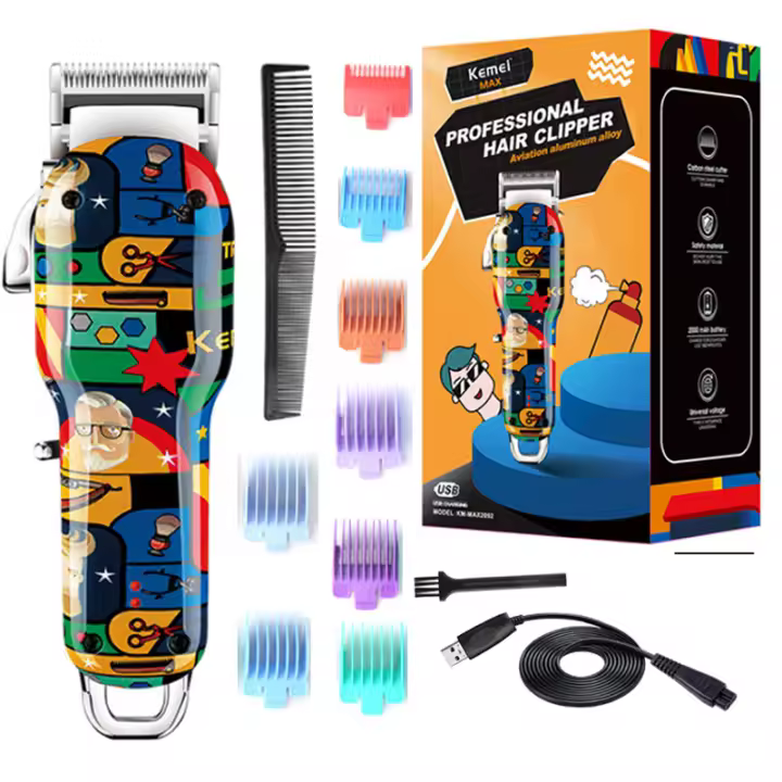 Kemei-cortadora de pelo profesional MAX2092 para hombre, recortadora de pelo eléctrica inalámbrica, con cable, recargable - 1