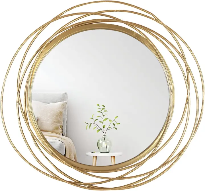 Espejo redondo dorado de 45cm, adecuado para decoración de pared de sala de estar, marco decorativo dorado, espejo redondo de baño - 1