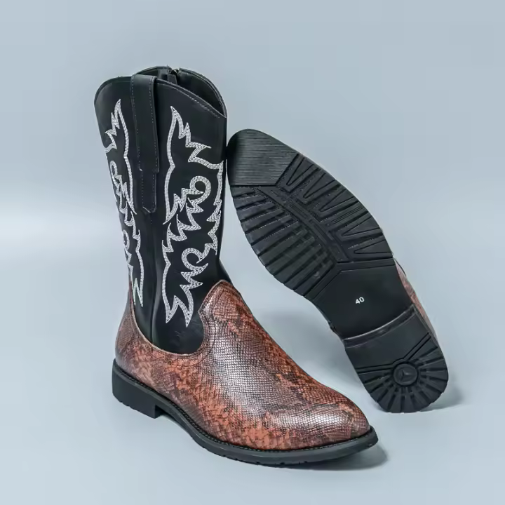 Botas vaqueras occidentales vintage bordadas altas clásicas Botas largas de moda para caballero - 1