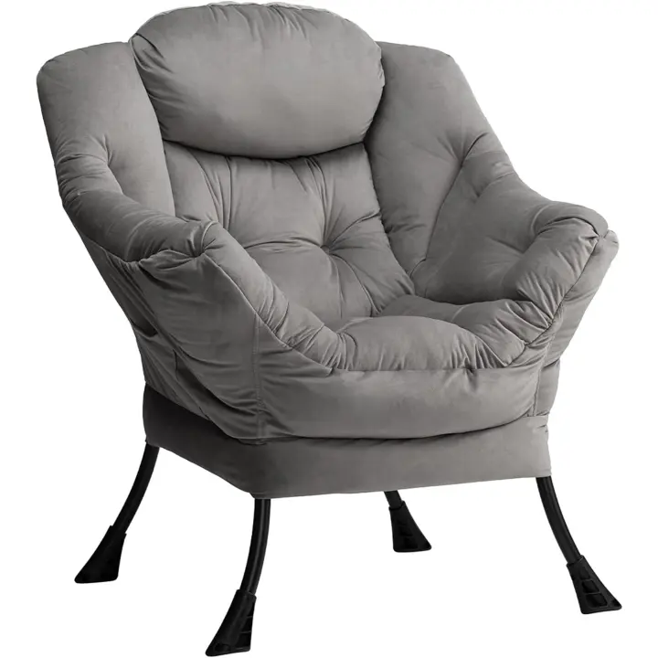 Sillón con reposapiés, sillón de salón, sillón relax de terciopelo, sillón de lectura para dormitorio, cómodos sillones de salón, silla de metal. - 1